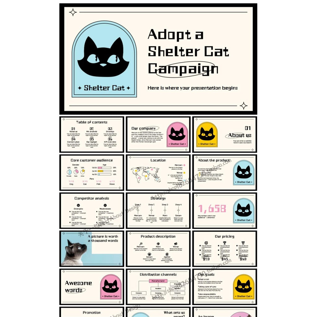 POWERPOINT TEMPLATE 162 | 🐱 Cartoon Cat Cute Animal Pet Care Universal Report PPT [ MICHIGO STUDIO ]