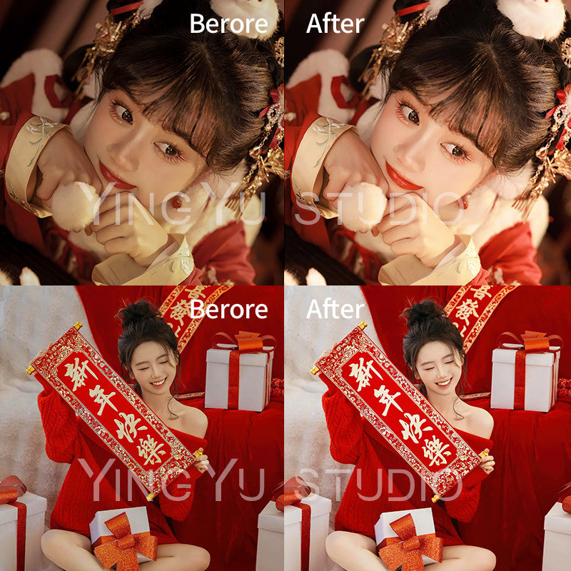📸 New Year Red Folk - Lightroom Preset (Mobile, Spring Festival, Hanfu, PR, Capcut, FCPX)