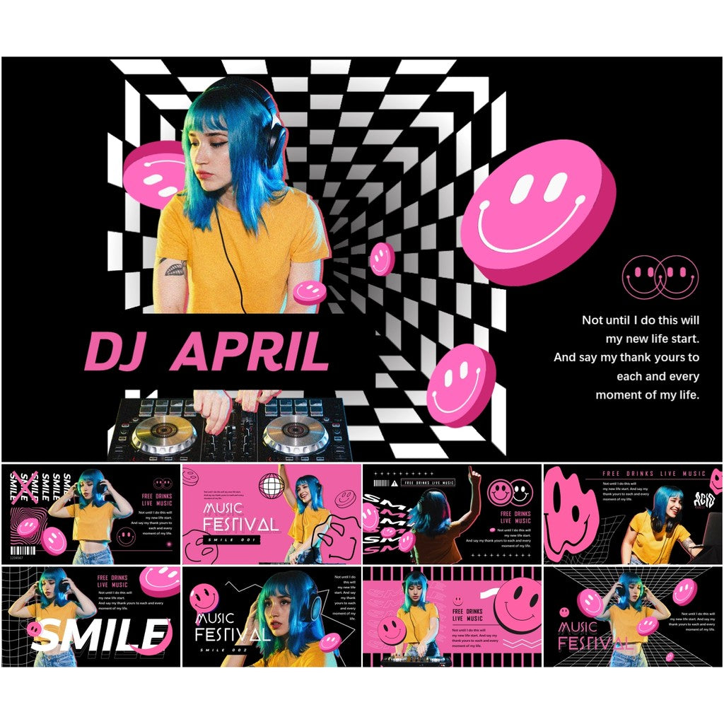 POWERPOINT TEMPLATE 268 | 🧨 Miss Ma Creative Vibrant Dark Bar Nightclub PUB Punk DJ Fashion PPT