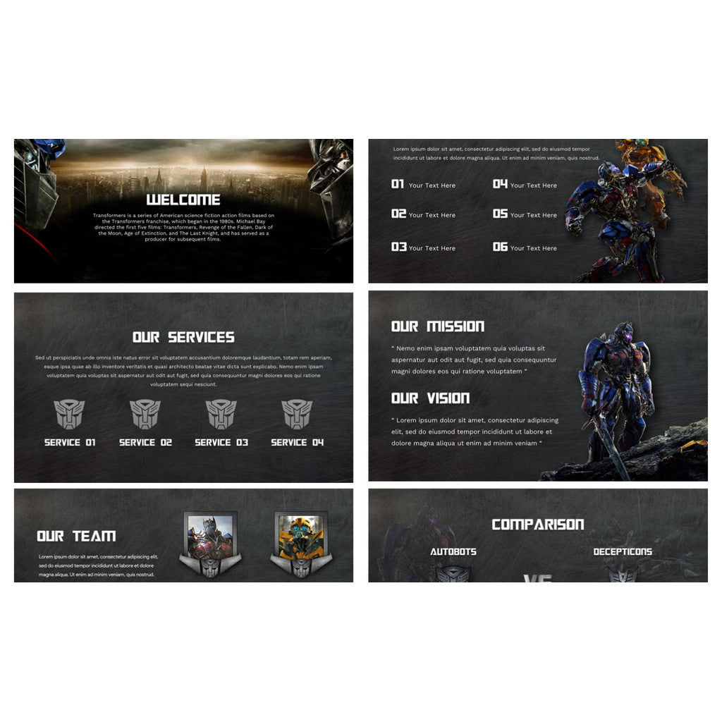POWERPOINT TEMPLATE 243 | 🤖 Transformers Movie Introduction PPT Template Movie Review Recommended English Presentation