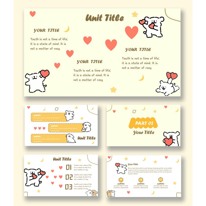 POWERPOINT TEMPLATE 164 | 🐶 Line Dog Cute Cartoon PPT Template 15 Pages Static [ MICHIGO STUDIO ]