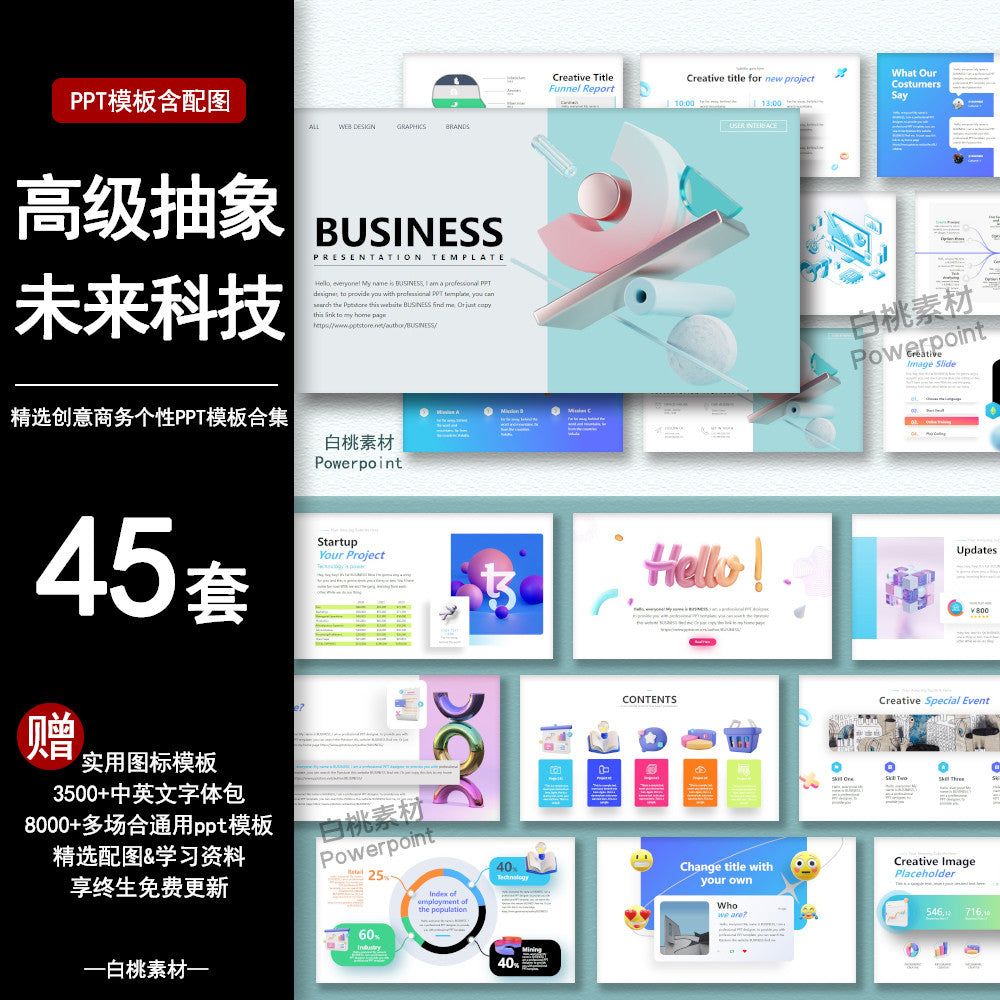 POWERPOINT TEMPLATE 327 | 🤖 High-End Abstract Future Technology Minimalist Sci-Fi Smart Business Work Summary PPT