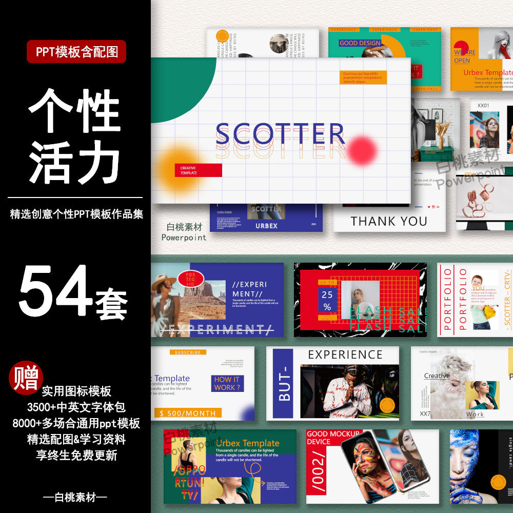 POWERPOINT TEMPLATE 309 | 💥 Personalized Energetic Artistic Fashion Creative Color-Blocked Trendy Work Report PPT
