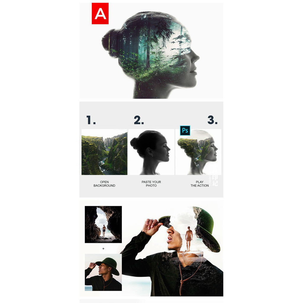 🖌️ PS ACTION | Double Exposure Photo Composite Effect 🎨 [ MICHIGO STUDIO ]