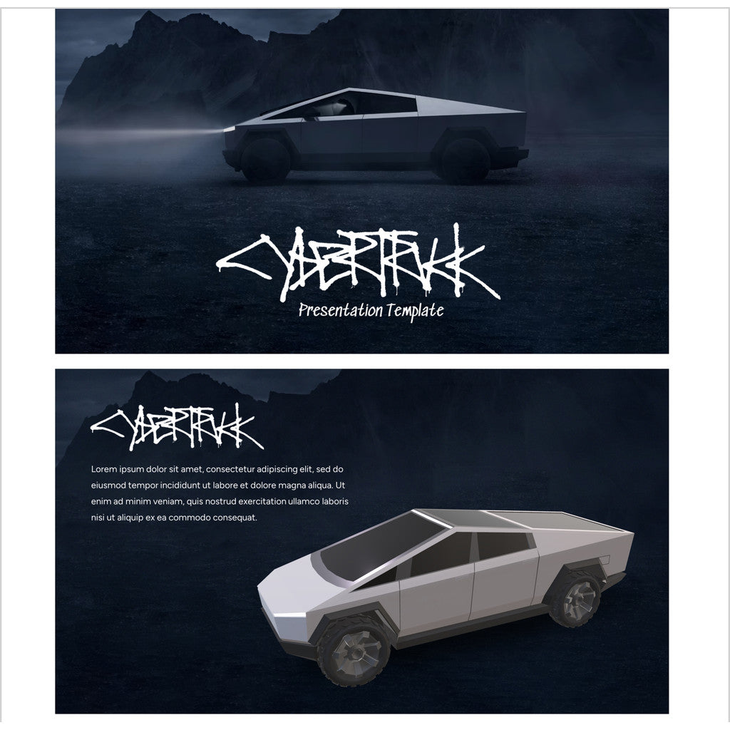 POWERPOINT TEMPLATE 256 | 🚗 Tesla Cybertruck Brand Introduction English PPT Template Editable Content [ MICHIGO STUDIO ]