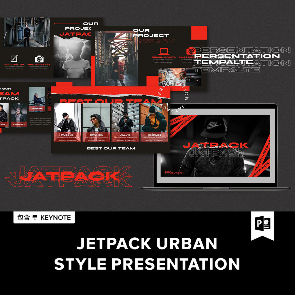 POWERPOINT TEMPLATE 297 | 🏙 Fashion Trendy Street Brand Promotion Dark Presentation PPT Template No Image