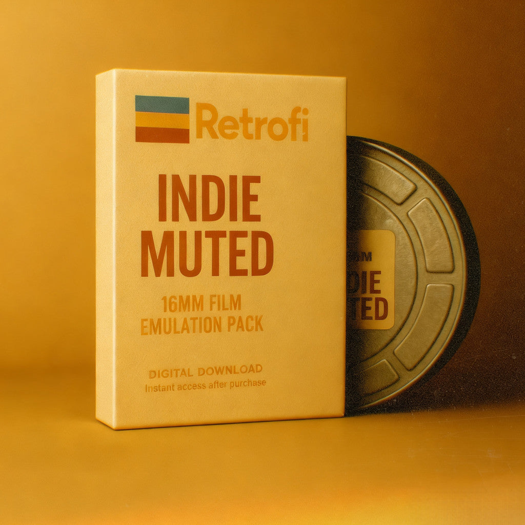 🎞️ PowerGrade – DaVinci Retrofi Indie Muted 16mm Film Emulation Pack – PowerGrade + LUT 6727 ✨