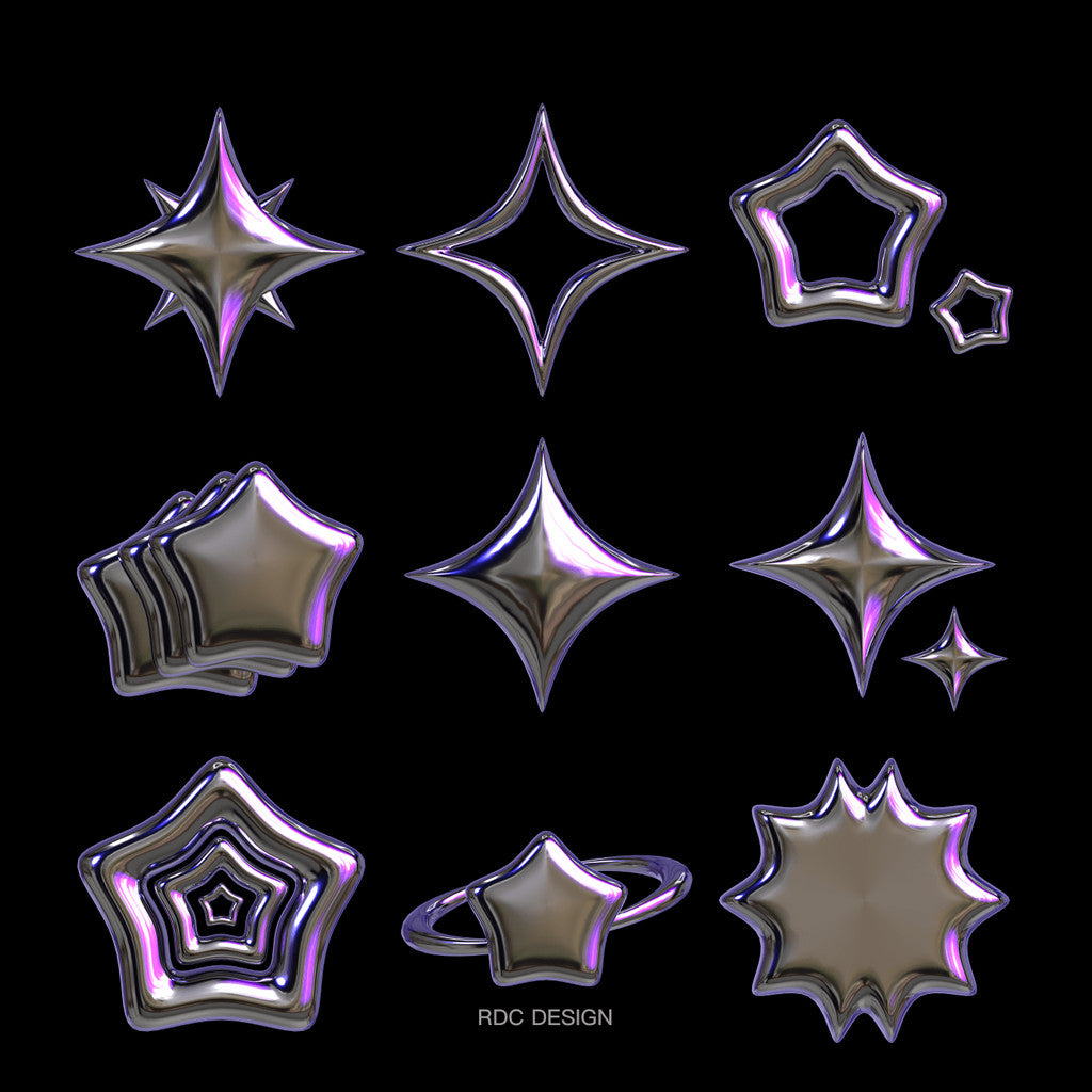3D MODEL | 💜 25 Y2K Purple Chrome Hearts & Stars Models – Blender