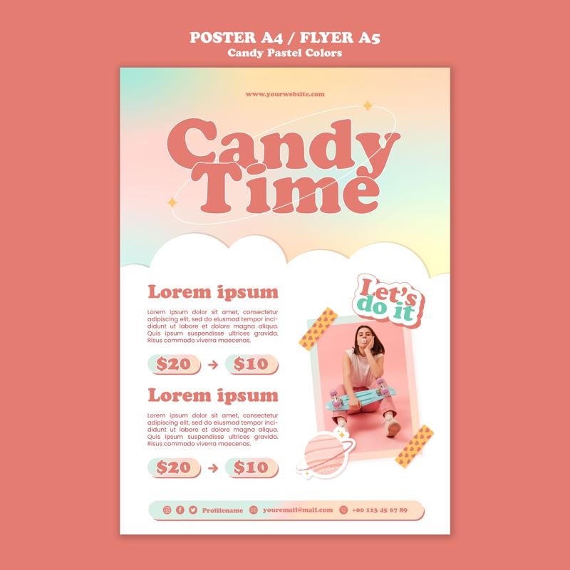 PSD | 🍭 Candy Poster Template – Cartoon School | Space | Galaxy