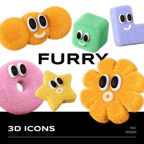 3D MODEL | 🌸 Y2K Plush Flower & Abstract Emoji Pack – Blender | C4D