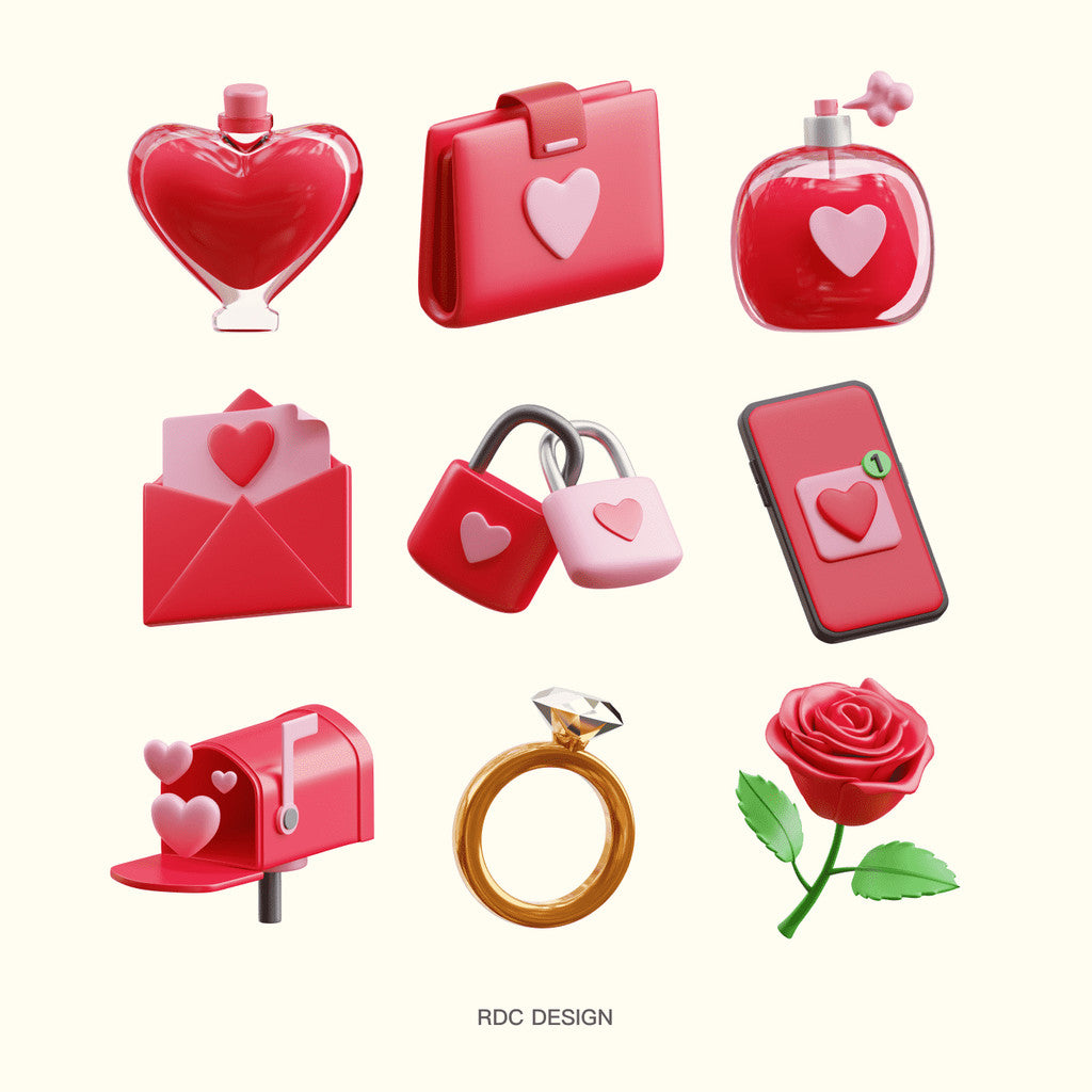 3D MODEL | 💌 Valentine & Qixi Festival 3D Roses, Hearts, Gift Boxes – Blender | C4D