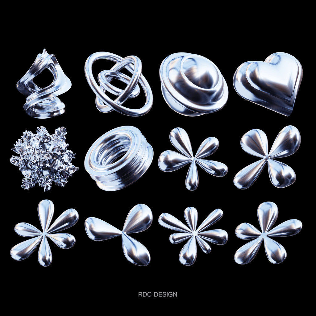 3D MODEL | ⚙️ 32 Silver Y2K Sci-Fi Abstract Geometry Models – Blender