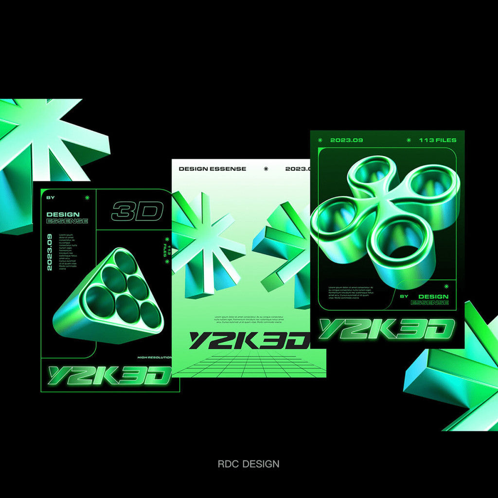 3D DESIGN | ⭐ Y2K Green Chrome Abstract Star Design – PNG