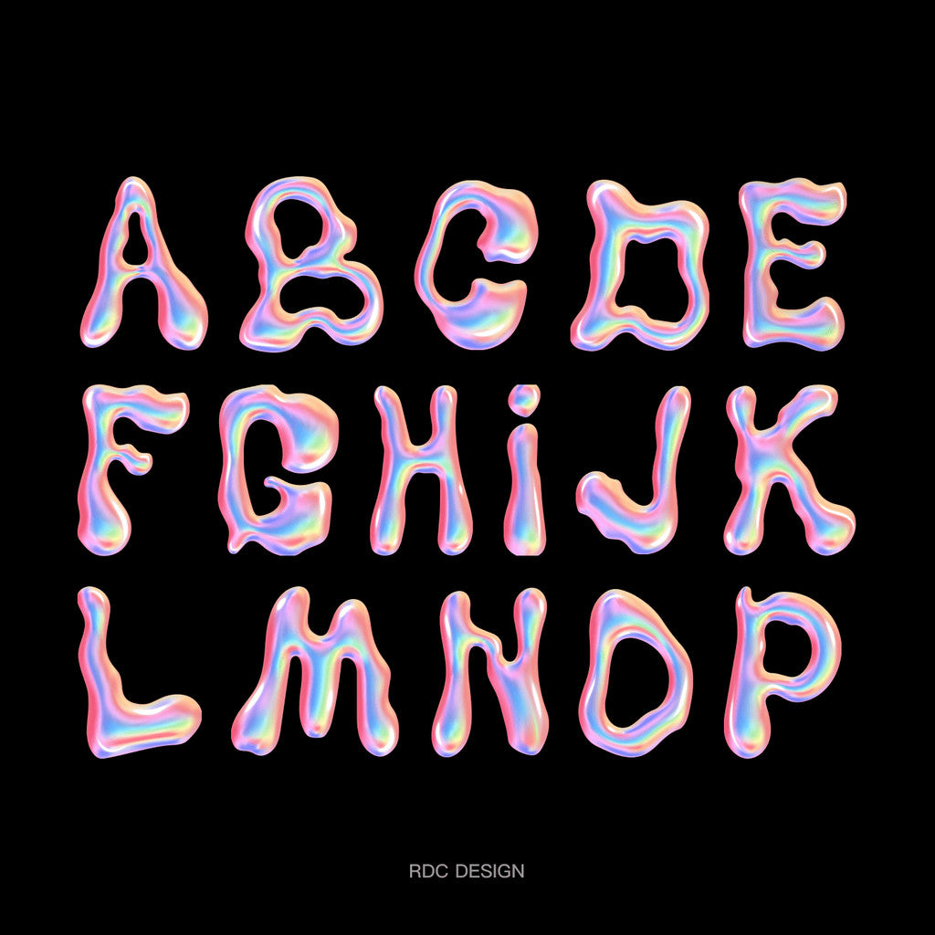 3D DESIGN | 🌈 3D Holographic Chrome Y2K Letters & Numbers – PNG