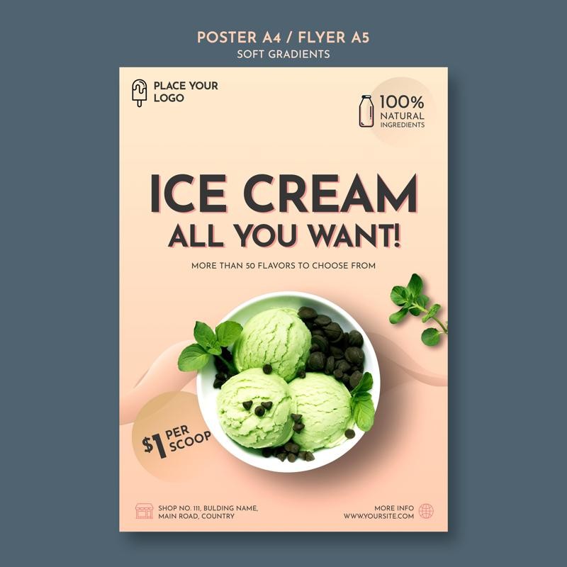 PSD | 🍦 Ice Cream Poster Template – Cone | Cake | Strawberry | Matcha