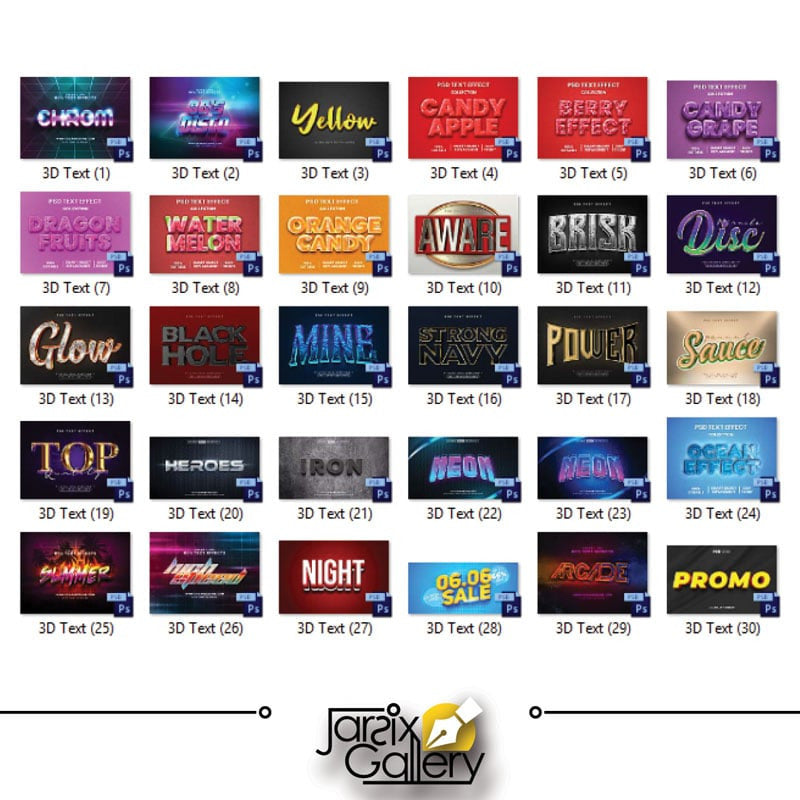 🔠 [JarsixGallery] 400+ 3D Text Design Templates (PSD/Photoshop) – Fully Editable | [MICHIGO STUDIO]