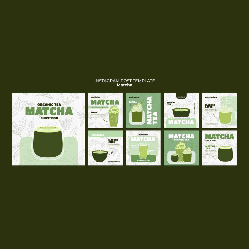 PSD | 🍵 Matcha Drink Poster Template – Coffee | Ice | Line Illustration
