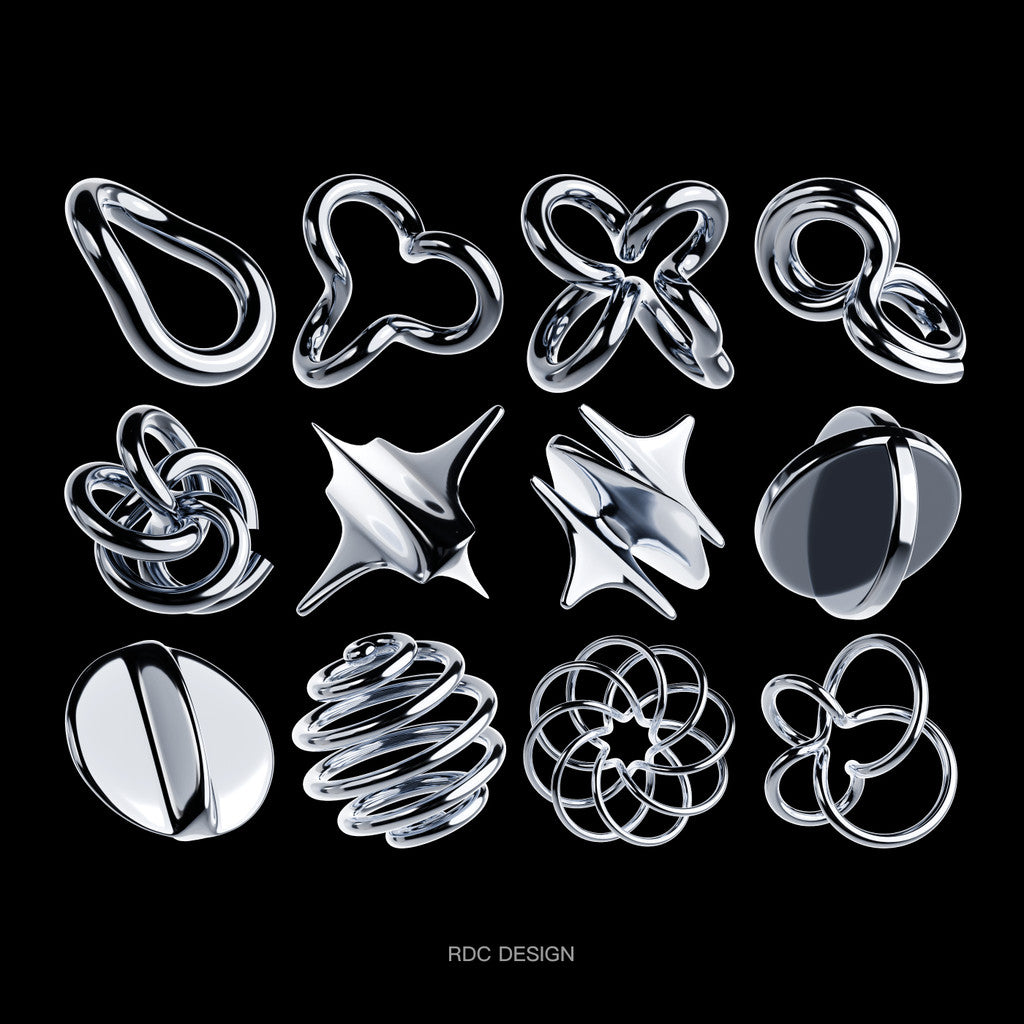3D MODEL | 🔶 30 Y2K Chrome Geometric Shapes – Blender