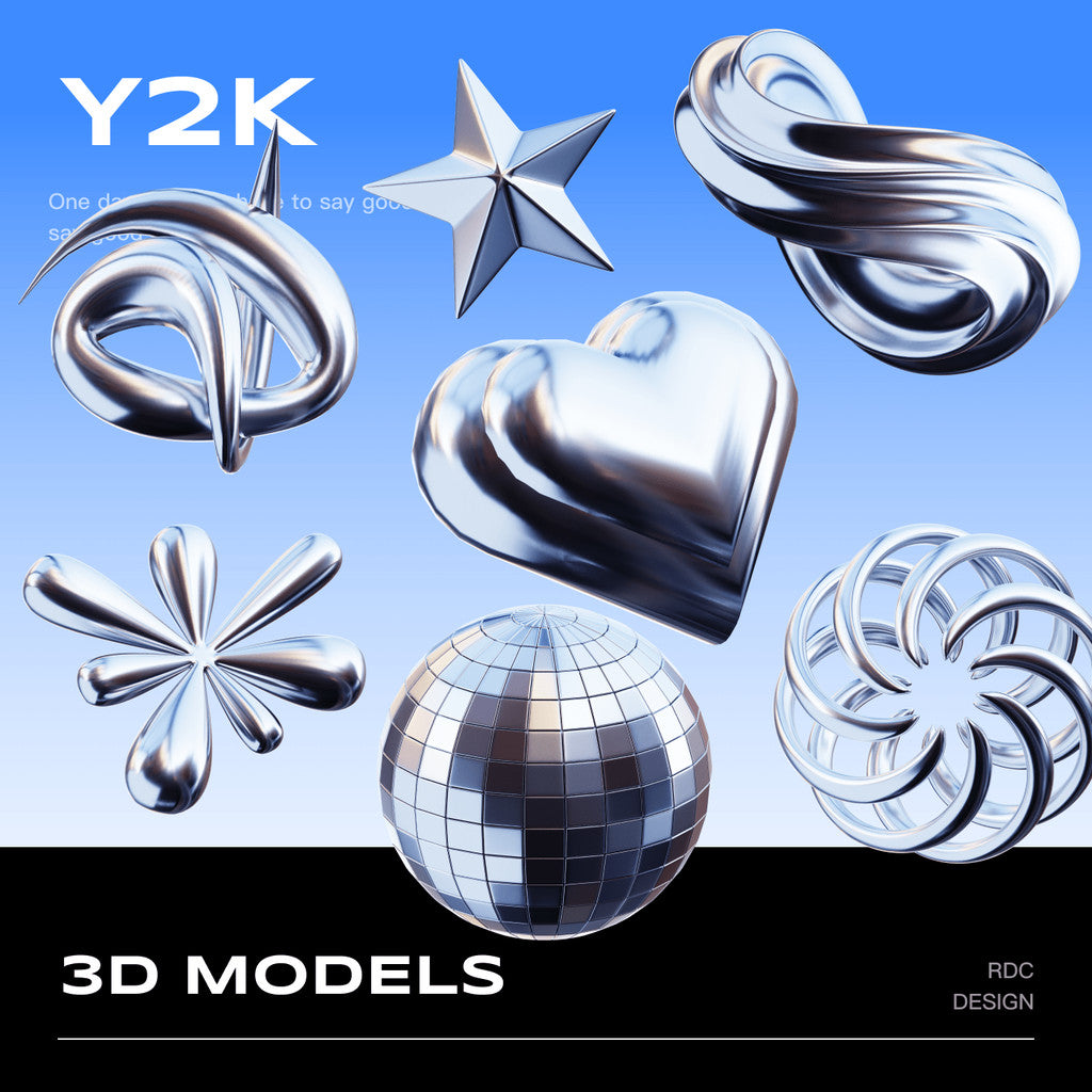 3D MODEL | ⚙️ 32 Silver Y2K Sci-Fi Abstract Geometry Models – Blender