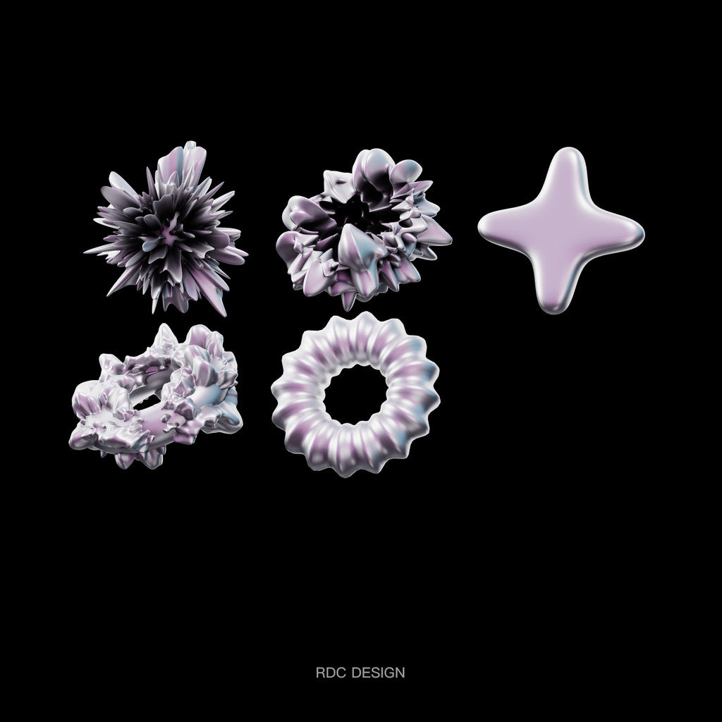 3D MODEL | ⭐ 23 Y2K Chrome Sci-Fi Geometric Shapes & Hearts – Blender