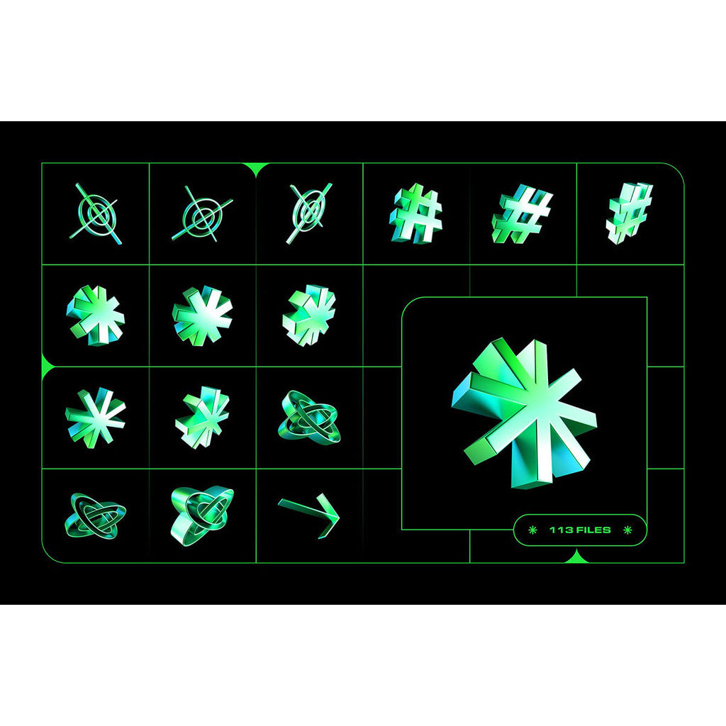 3D DESIGN | ⭐ Y2K Green Chrome Abstract Star Design – PNG