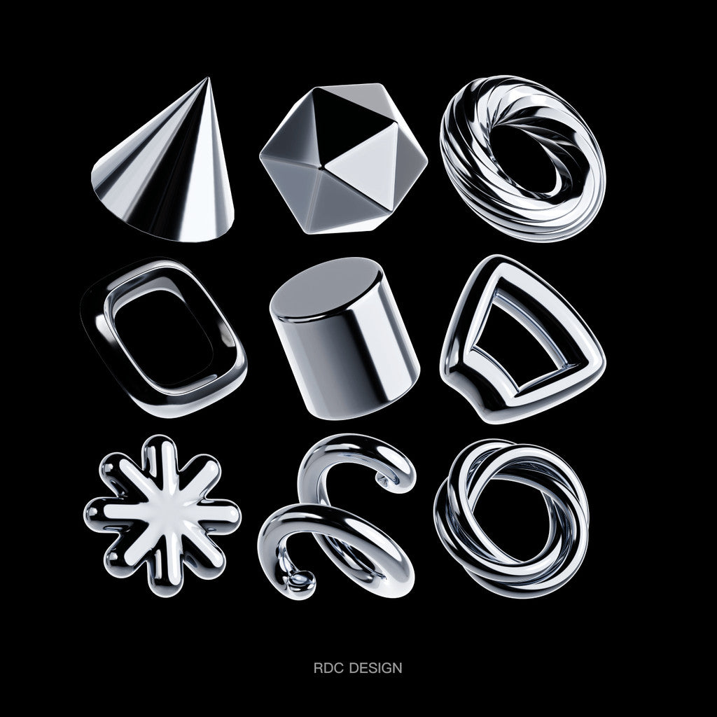 3D MODEL | 🔶 30 Y2K Chrome Geometric Shapes – Blender