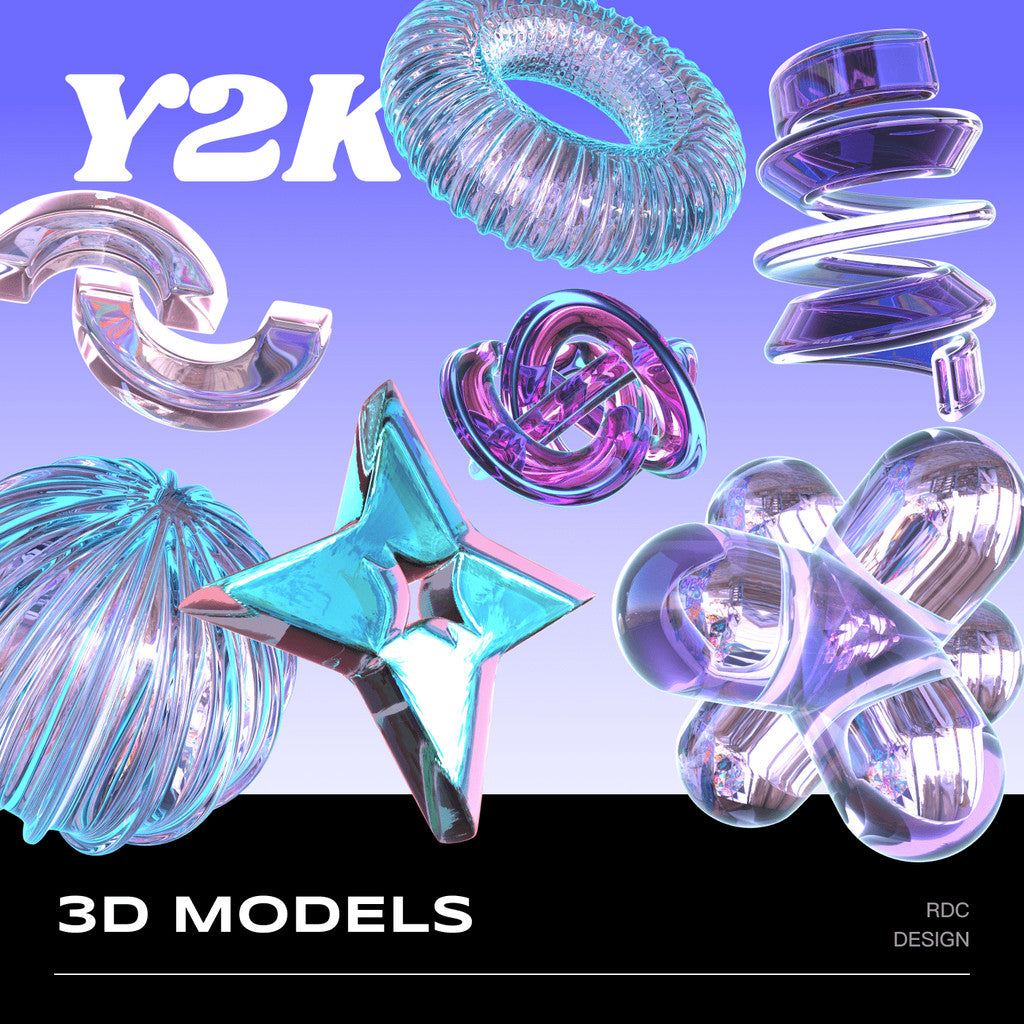 3D MODEL | 🧩 40 Y2K Acidic Sci-Fi Glass & Metal Models – Blender | PNG