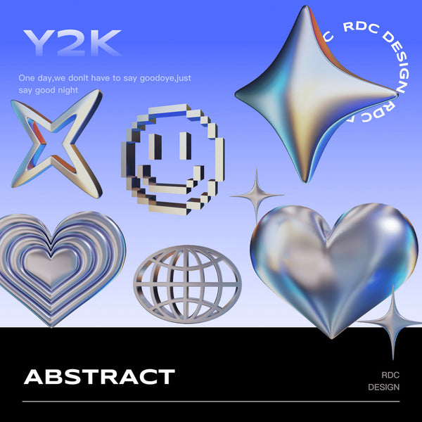 3D MODEL | 🌀 25 Y2K Acidic Geometric Chrome Models – Blender | PNG