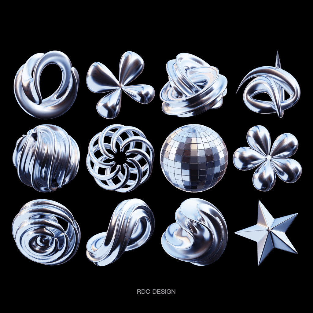 3D MODEL | ⚙️ 32 Silver Y2K Sci-Fi Abstract Geometry Models – Blender