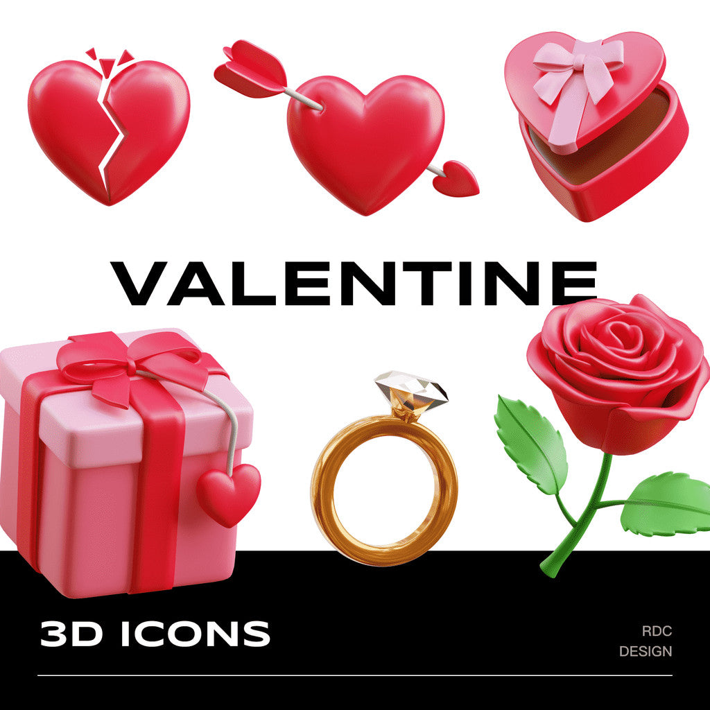 3D MODEL | 💌 Valentine & Qixi Festival 3D Roses, Hearts, Gift Boxes – Blender | C4D