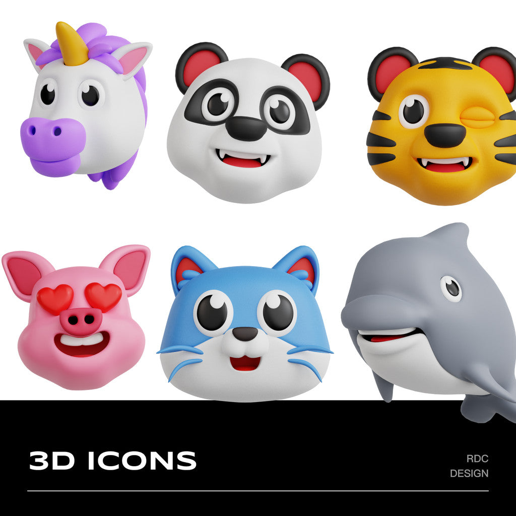 3D MODEL | 🦄 Cartoon Animal Models (Cat, Dolphin, Pig, Panda, Unicorn, Lion etc.) – Blender | C4D