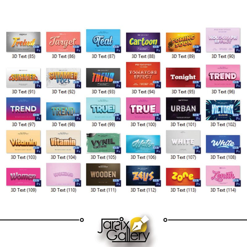 🔠 [JarsixGallery] 400+ 3D Text Design Templates (PSD/Photoshop) – Fully Editable | [MICHIGO STUDIO]