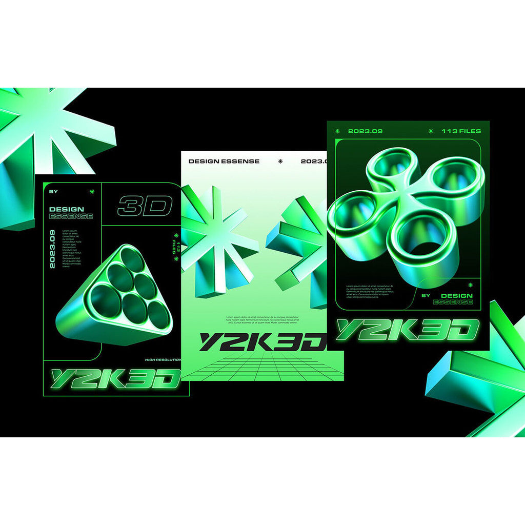 3D DESIGN | ⭐ Y2K Green Chrome Abstract Star Design – PNG