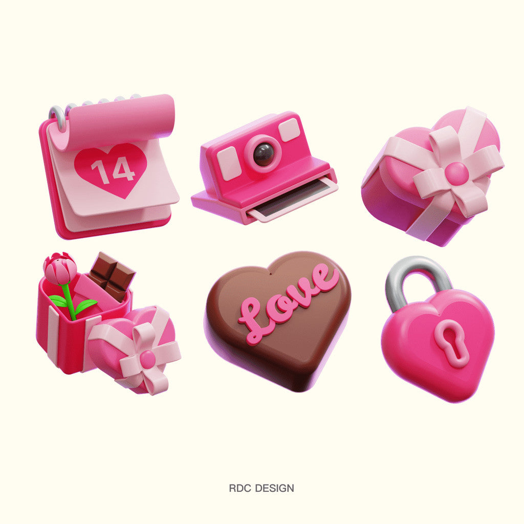 3D MODEL | 💝 Valentine & Qixi Cute Heart, Flowers, Cake & Bear – Blender | C4D