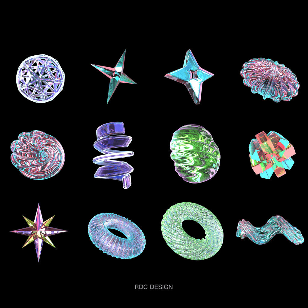 3D MODEL | 🧩 40 Y2K Acidic Sci-Fi Glass & Metal Models – Blender | PNG