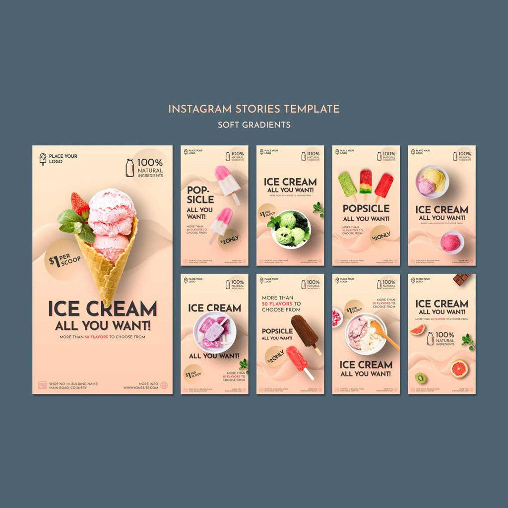 PSD | 🍦 Ice Cream Poster Template – Cone | Cake | Strawberry | Matcha