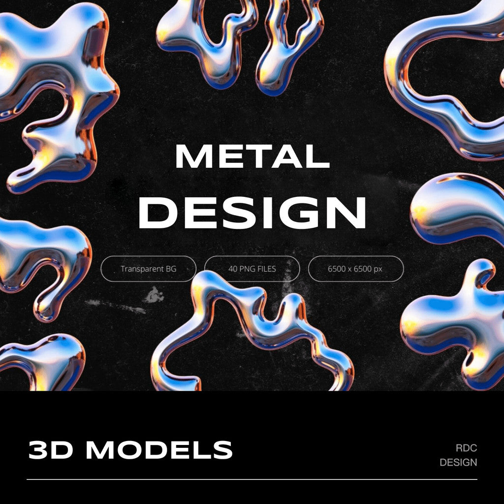 3D DESIGN | 🌊 40 Y2K Chrome Wave Letters & Symbols – PNG