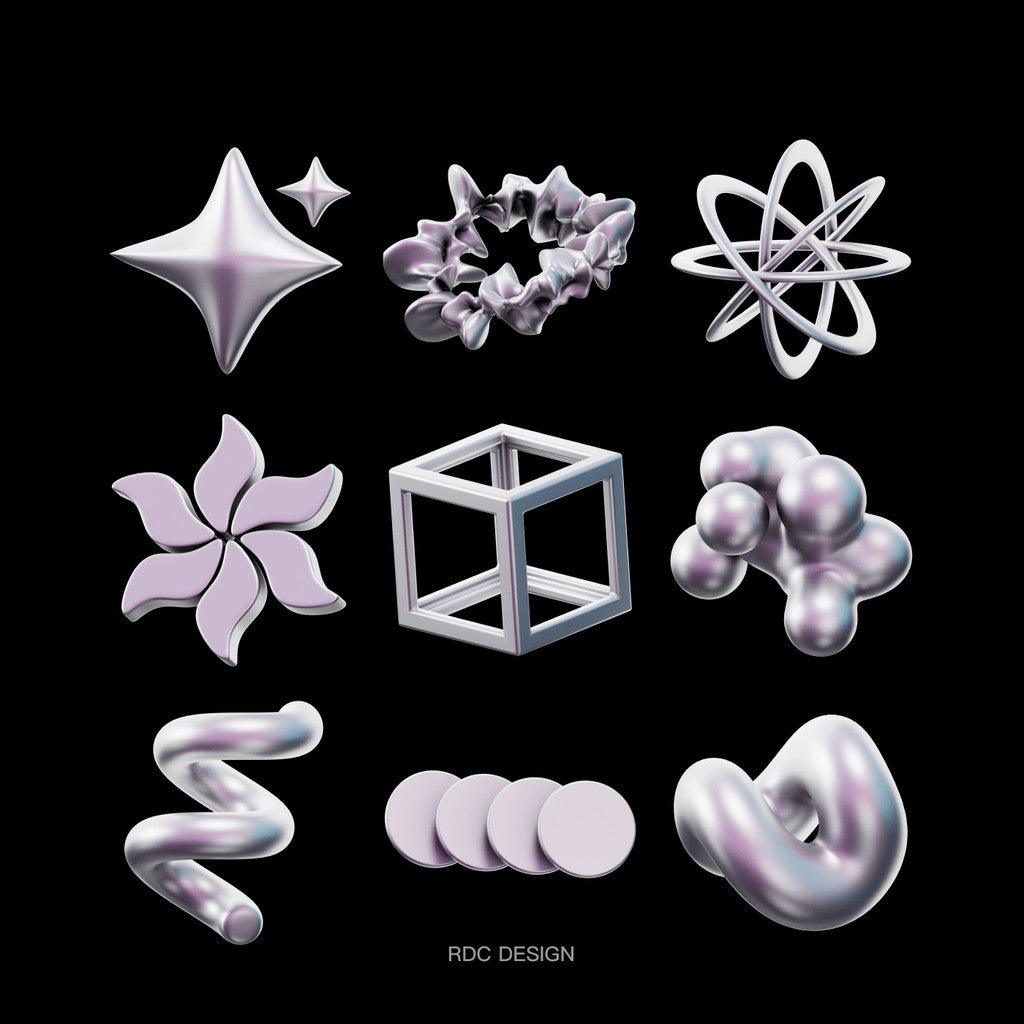 3D MODEL | ⭐ 23 Y2K Chrome Sci-Fi Geometric Shapes & Hearts – Blender