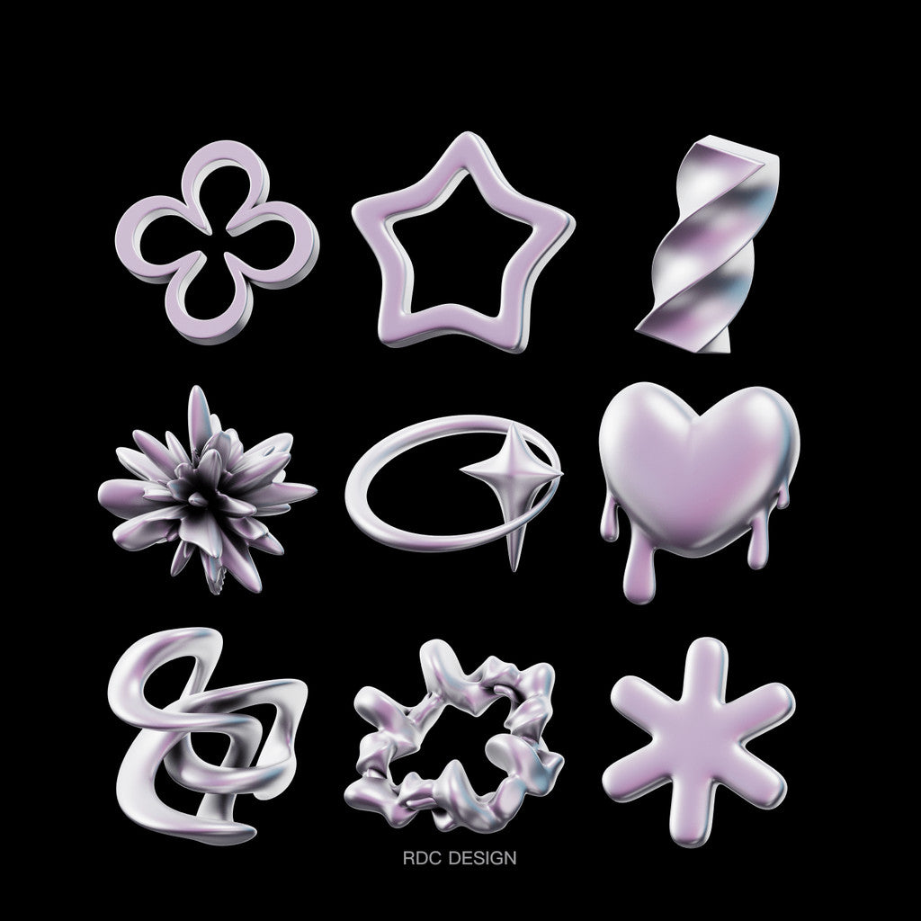 3D MODEL | ⭐ 23 Y2K Chrome Sci-Fi Geometric Shapes & Hearts – Blender
