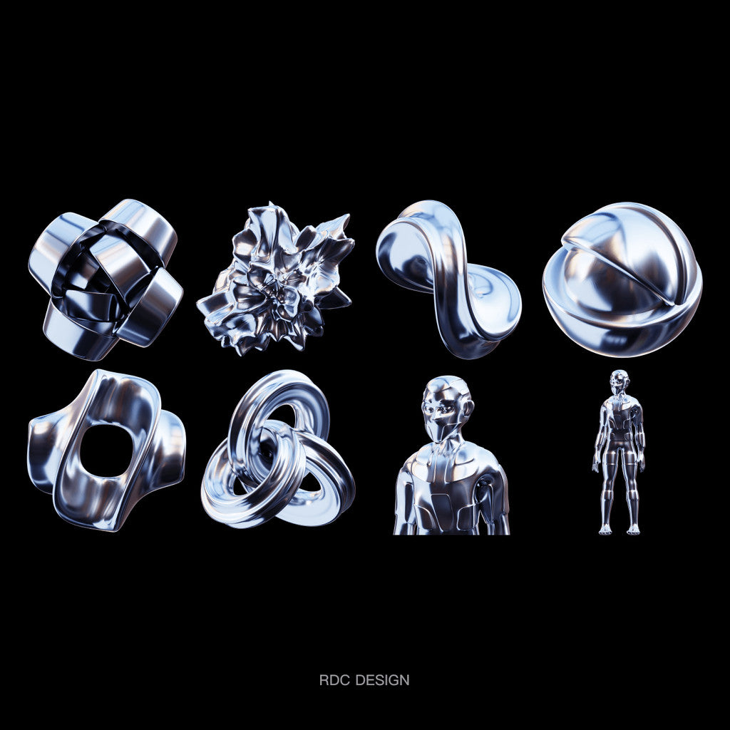 3D MODEL | ⚙️ 32 Silver Y2K Sci-Fi Abstract Geometry Models – Blender