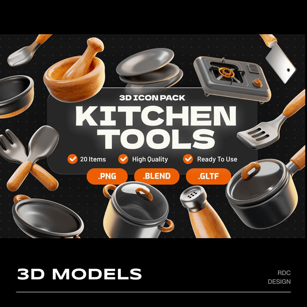 3D MODEL | 🍳 20 Kitchen Utensils & Cookware Set – Blender