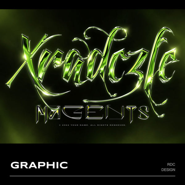 3D DESIGN | 🟢 Y2K Green Chrome Font Logo Mockup Template – Photoshop