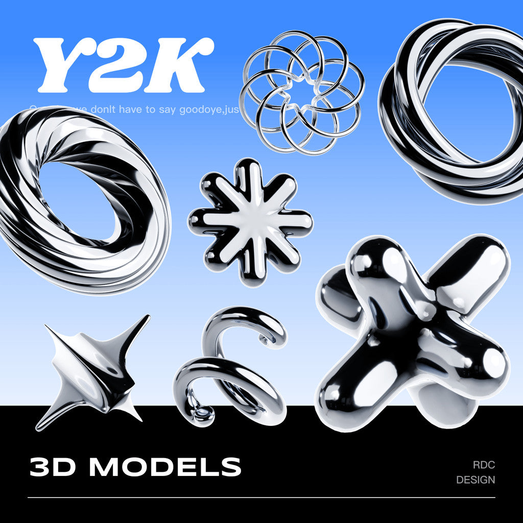 3D MODEL | 🔶 30 Y2K Chrome Geometric Shapes – Blender