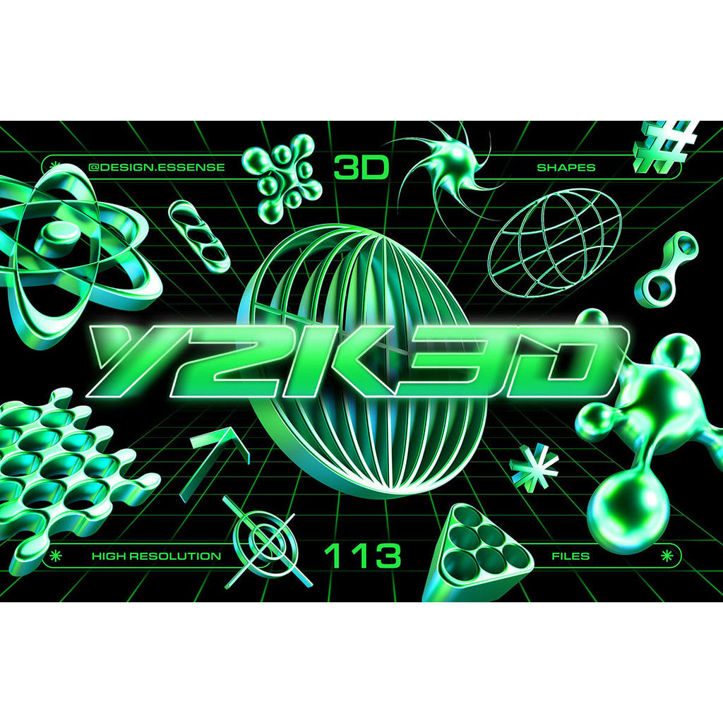 3D DESIGN | ⭐ Y2K Green Chrome Abstract Star Design – PNG