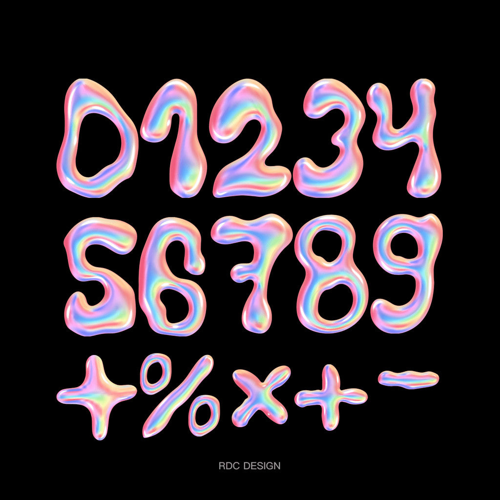 3D DESIGN | 🌈 3D Holographic Chrome Y2K Letters & Numbers – PNG