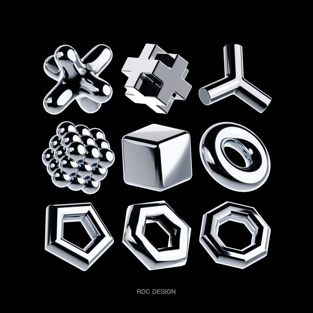 3D MODEL | 🔶 30 Y2K Chrome Geometric Shapes – Blender