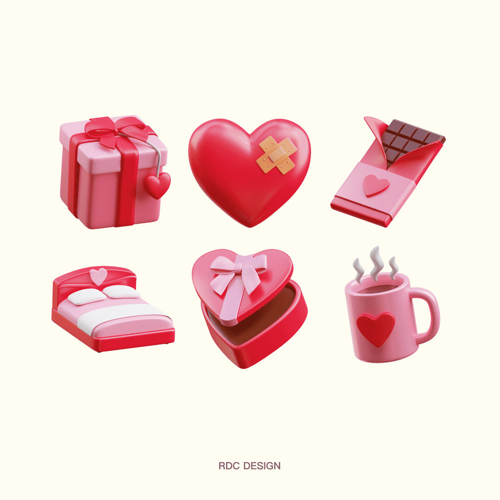 3D MODEL | 💌 Valentine & Qixi Festival 3D Roses, Hearts, Gift Boxes – Blender | C4D