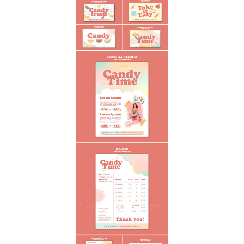 PSD | 🍭 Candy Poster Template – Cartoon School | Space | Galaxy