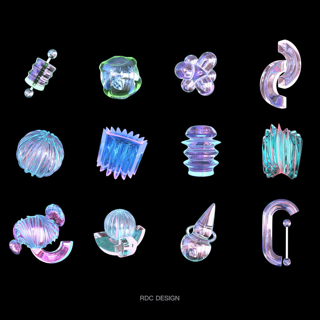 3D MODEL | 🧩 40 Y2K Acidic Sci-Fi Glass & Metal Models – Blender | PNG