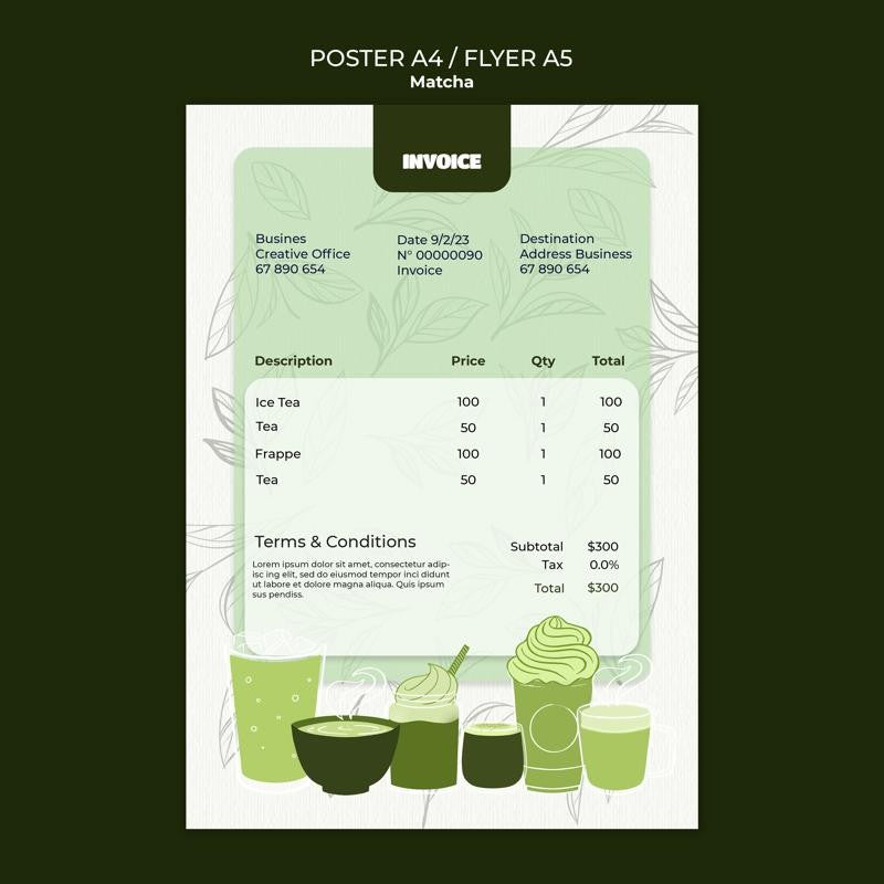 PSD | 🍵 Matcha Drink Poster Template – Coffee | Ice | Line Illustration